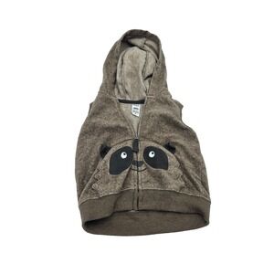Carter's Raccoon Hoodie‎ Vest Brown Fleece Zip Up Sleeveless Toddler 18M Cute